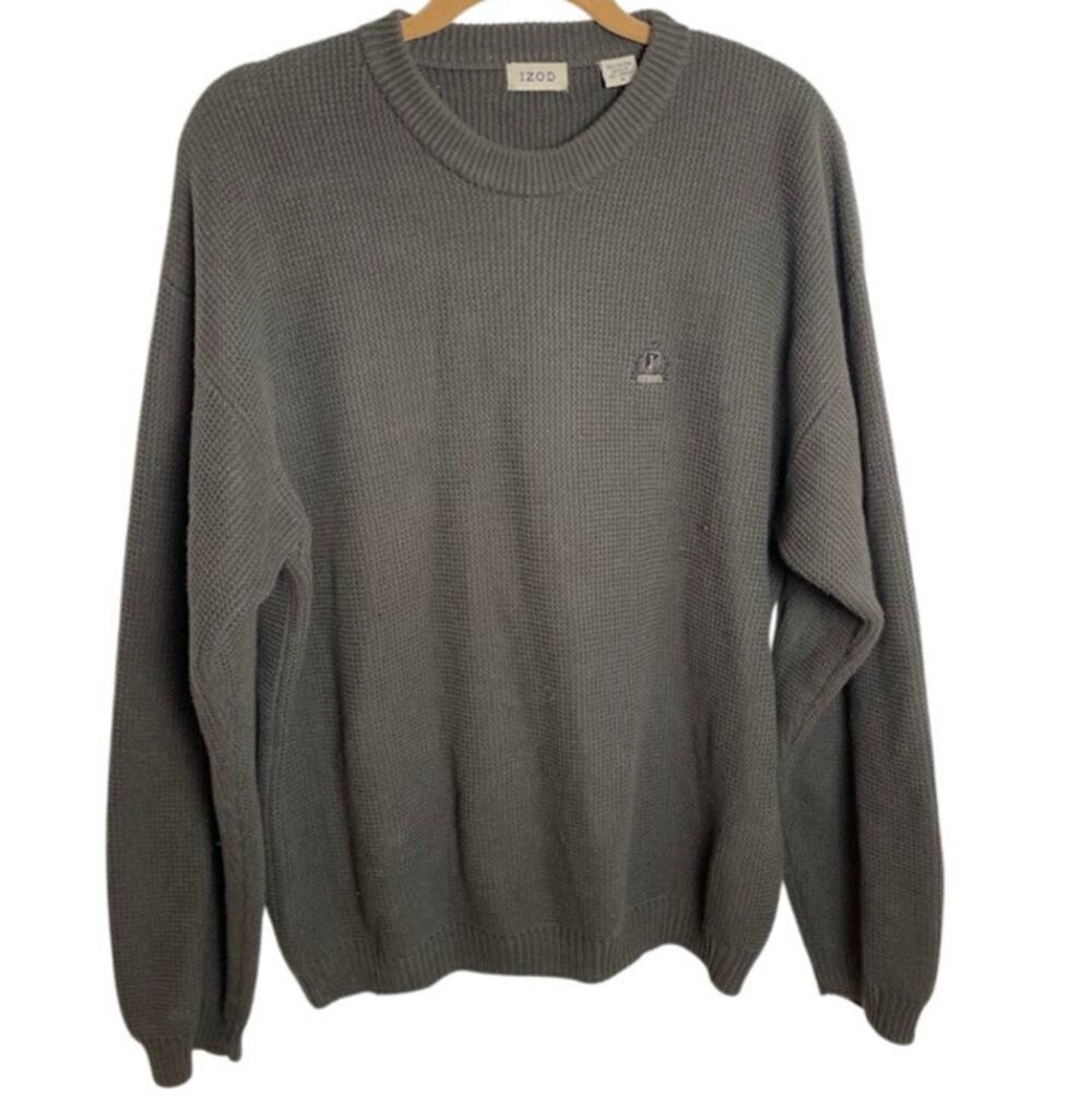 Men's Izod Crewneck Sweater Cotton Knit Pullover Grandpa Chunky Size M Medium